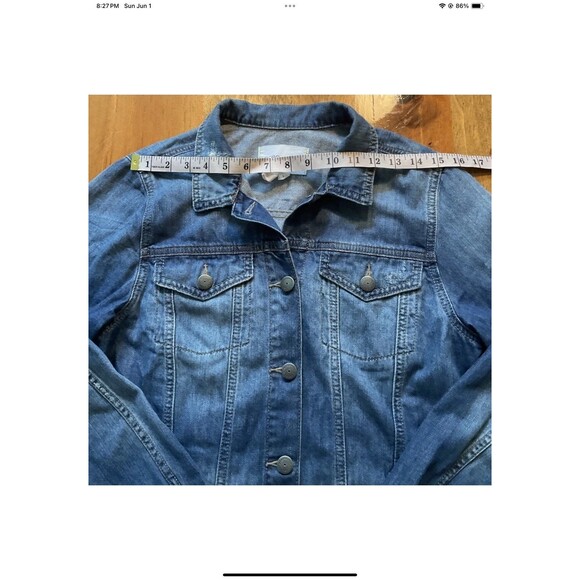 BCBGenervation Jean Jacket Womens M Distressed Blue Denim Pockets Trucker Biker - Picture 10 of 10